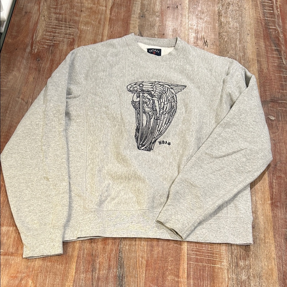 Noah NY NWOT Saint Michael Grey French Terry Sweatshirt with Navy Embroidery